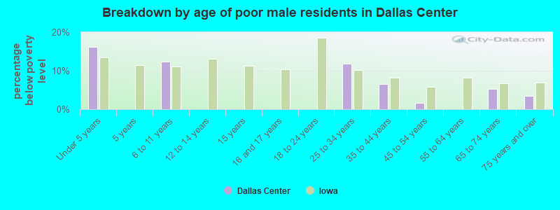 Breakdown by age of poor male residents in Dallas Center