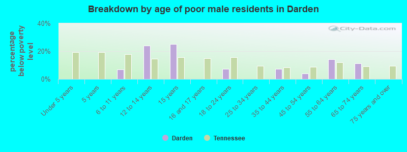 Breakdown by age of poor male residents in Darden
