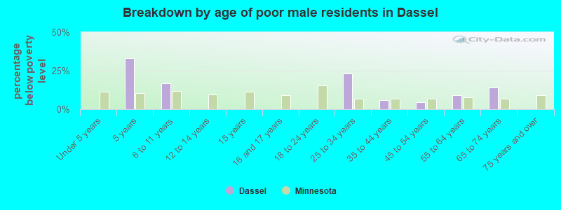Breakdown by age of poor male residents in Dassel