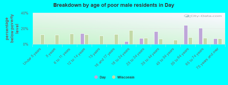 Breakdown by age of poor male residents in Day