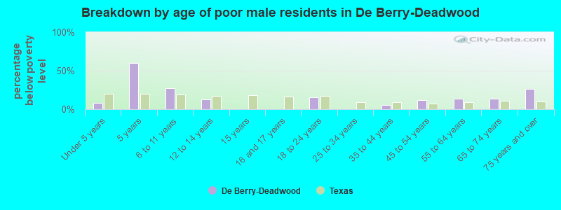 Breakdown by age of poor male residents in De Berry-Deadwood
