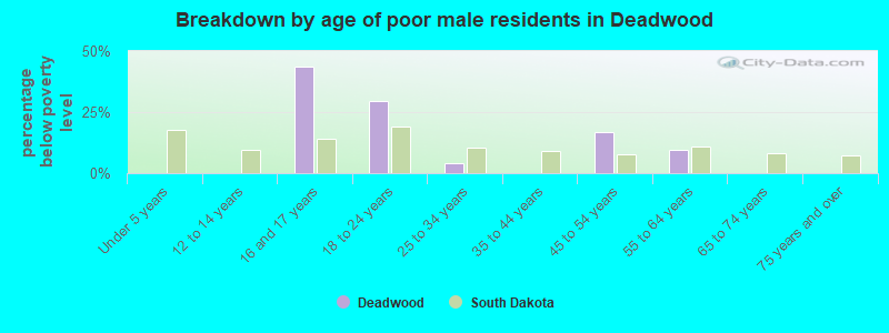 Breakdown by age of poor male residents in Deadwood