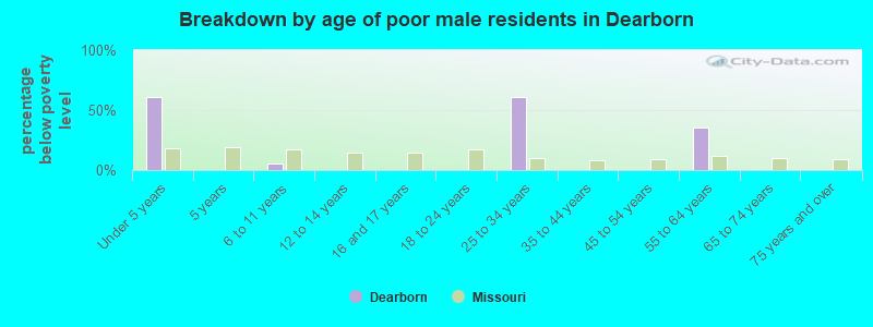 Breakdown by age of poor male residents in Dearborn