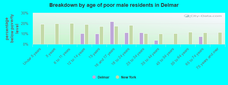 Breakdown by age of poor male residents in Delmar