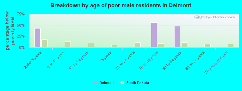 Breakdown by age of poor male residents in Delmont