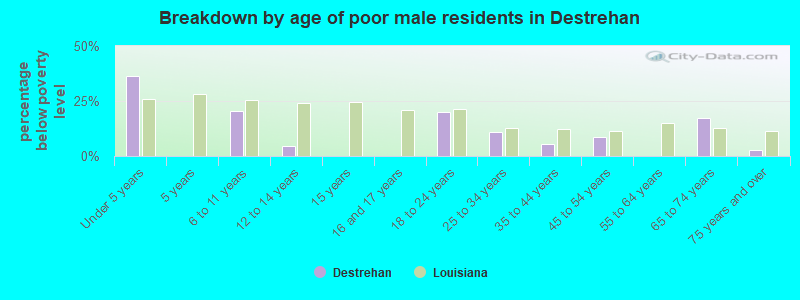 Breakdown by age of poor male residents in Destrehan