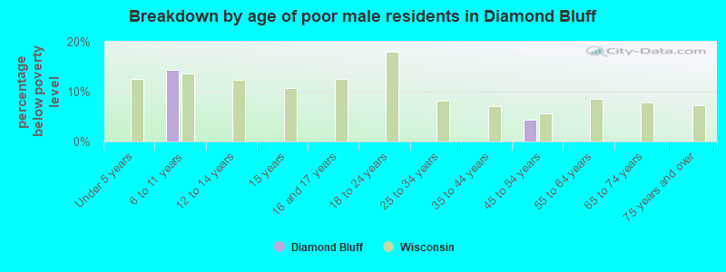 Breakdown by age of poor male residents in Diamond Bluff