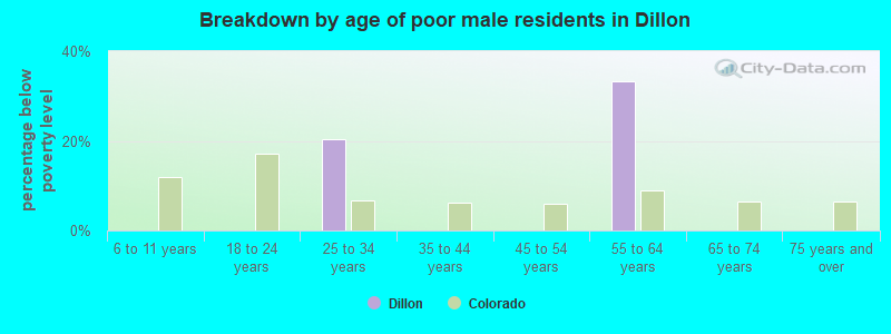 Breakdown by age of poor male residents in Dillon