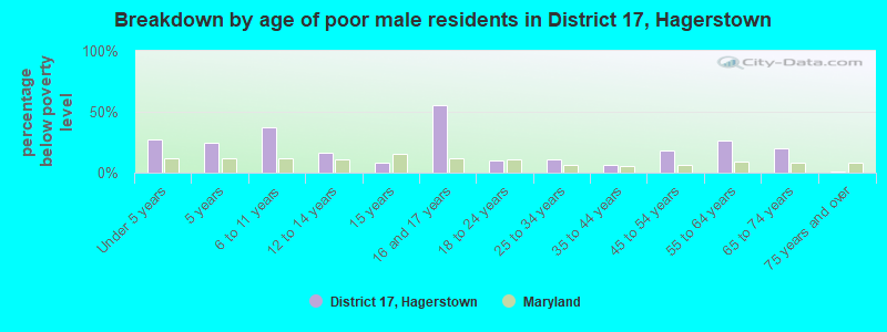 Breakdown by age of poor male residents in District 17, Hagerstown