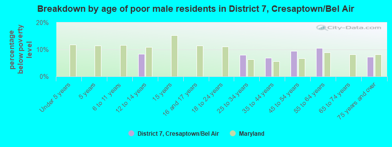 Breakdown by age of poor male residents in District 7, Cresaptown/Bel Air