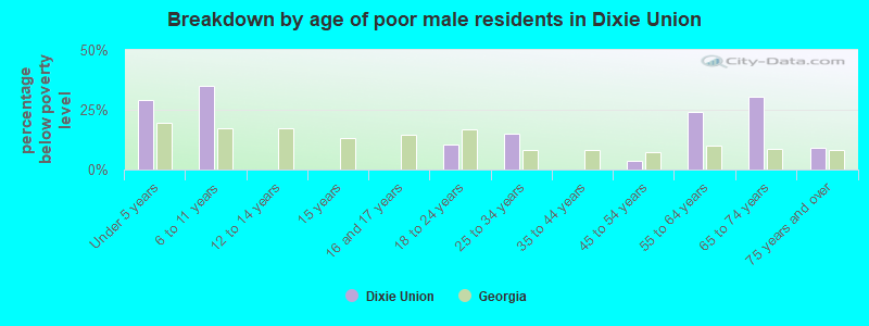 Breakdown by age of poor male residents in Dixie Union