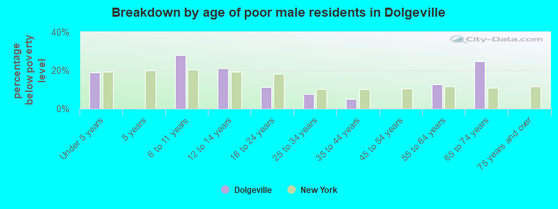 Breakdown by age of poor male residents in Dolgeville