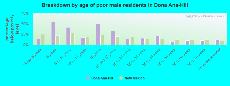 Breakdown by age of poor male residents in Dona Ana-Hill