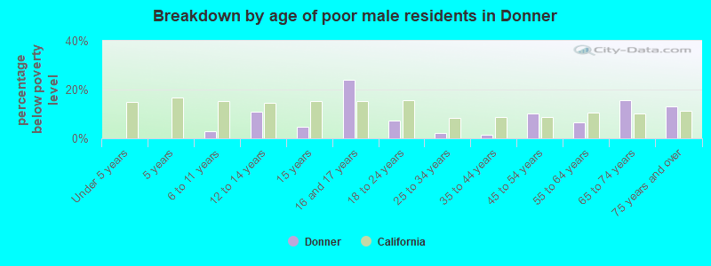 Breakdown by age of poor male residents in Donner