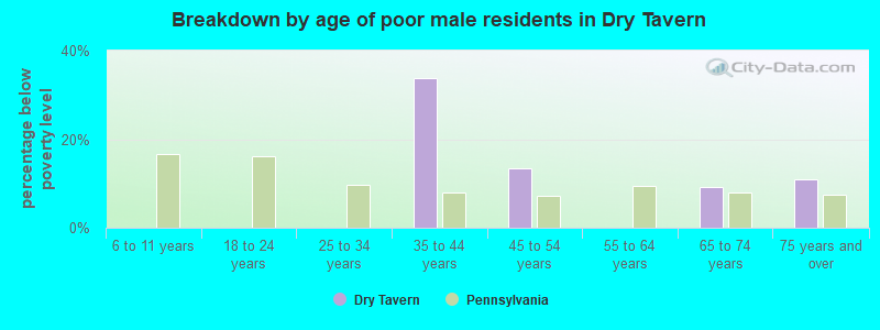 Breakdown by age of poor male residents in Dry Tavern