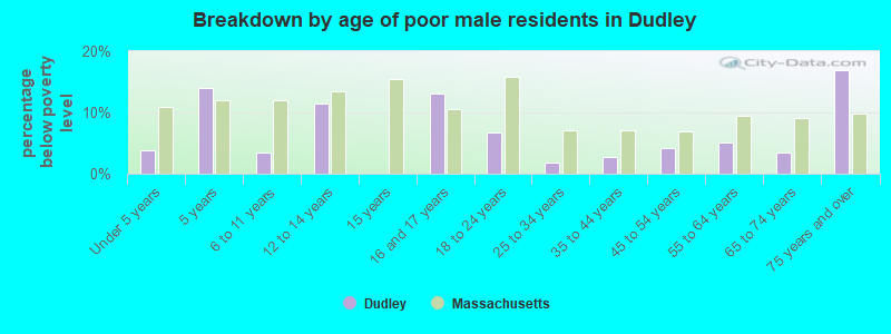 Breakdown by age of poor male residents in Dudley