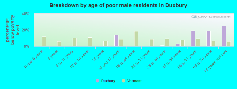 Breakdown by age of poor male residents in Duxbury