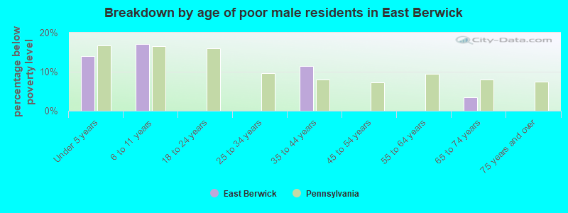 Breakdown by age of poor male residents in East Berwick