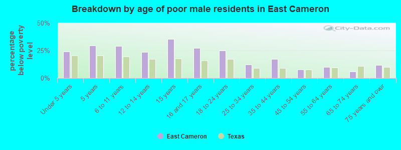 Breakdown by age of poor male residents in East Cameron
