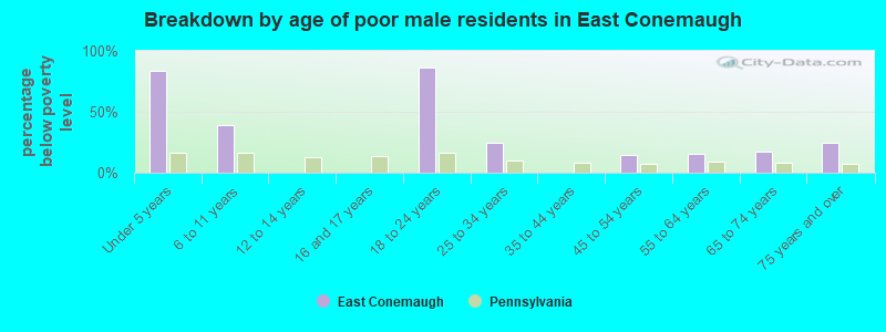 Breakdown by age of poor male residents in East Conemaugh