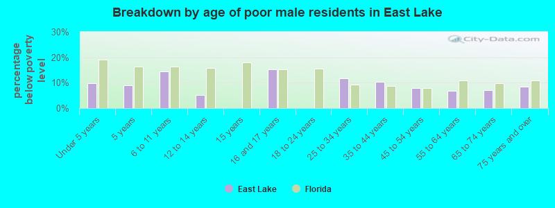 Breakdown by age of poor male residents in East Lake