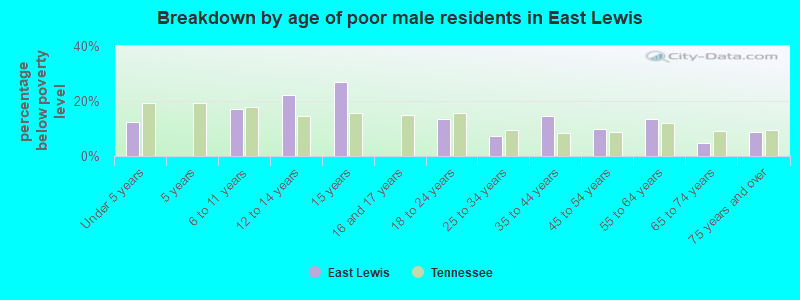 Breakdown by age of poor male residents in East Lewis