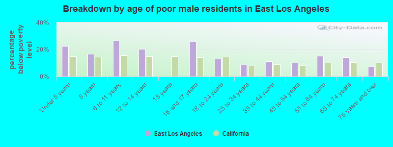 Breakdown by age of poor male residents in East Los Angeles