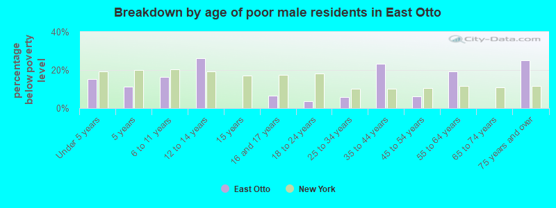 Breakdown by age of poor male residents in East Otto