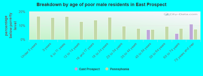 Breakdown by age of poor male residents in East Prospect