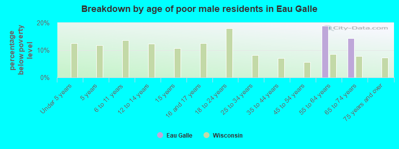 Breakdown by age of poor male residents in Eau Galle
