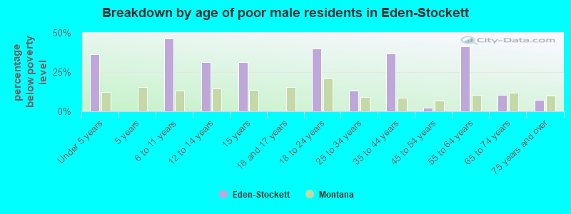 Breakdown by age of poor male residents in Eden-Stockett