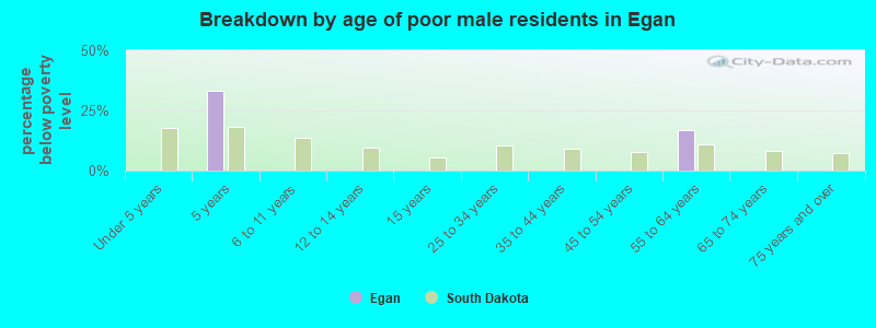 Breakdown by age of poor male residents in Egan