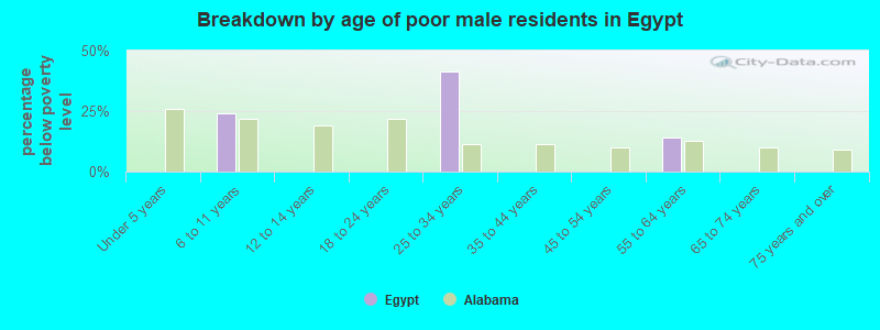 Breakdown by age of poor male residents in Egypt