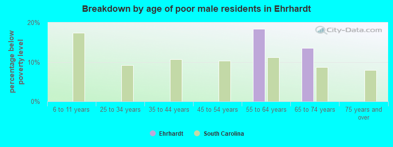 Breakdown by age of poor male residents in Ehrhardt