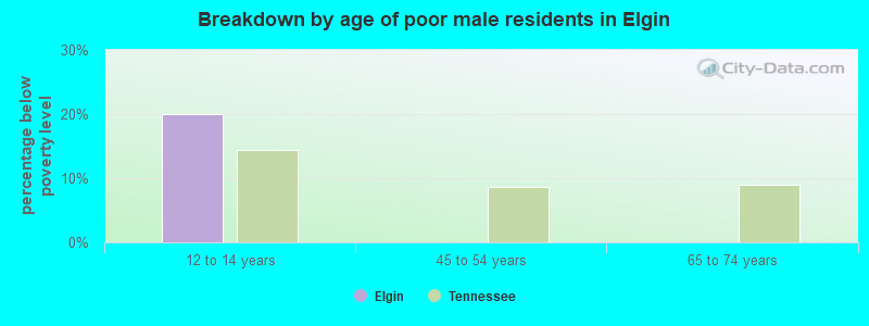 Breakdown by age of poor male residents in Elgin