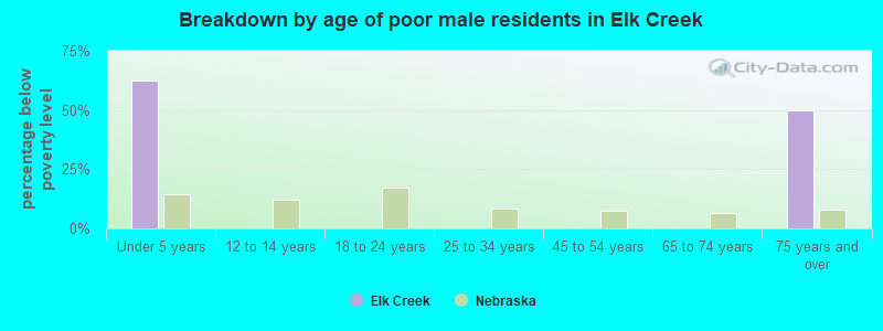 Breakdown by age of poor male residents in Elk Creek