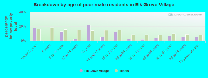 Breakdown by age of poor male residents in Elk Grove Village