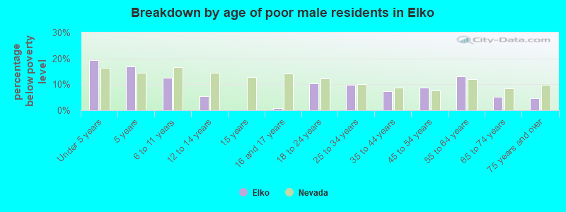Breakdown by age of poor male residents in Elko