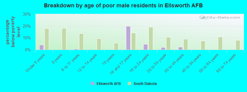 Breakdown by age of poor male residents in Ellsworth AFB