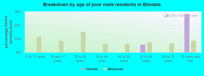 Breakdown by age of poor male residents in Elmdale