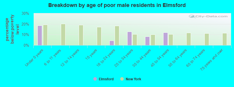 Breakdown by age of poor male residents in Elmsford