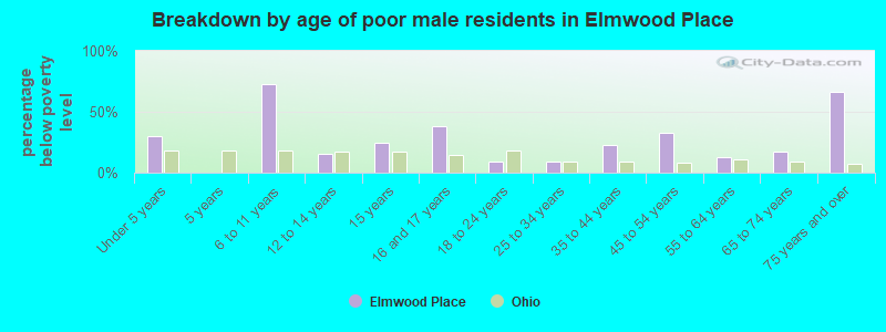 Breakdown by age of poor male residents in Elmwood Place