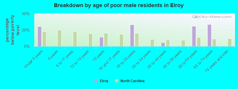 Breakdown by age of poor male residents in Elroy
