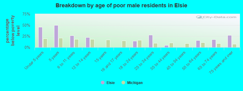 Breakdown by age of poor male residents in Elsie