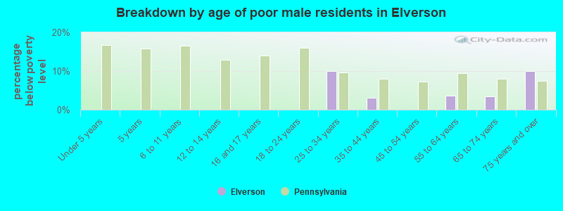 Breakdown by age of poor male residents in Elverson
