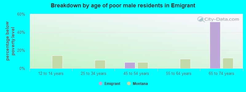 Breakdown by age of poor male residents in Emigrant
