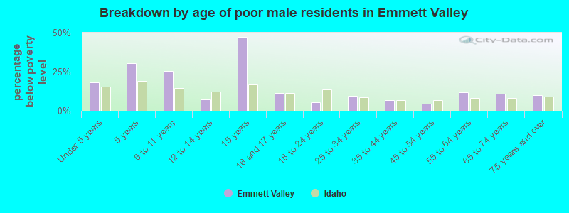 Breakdown by age of poor male residents in Emmett Valley