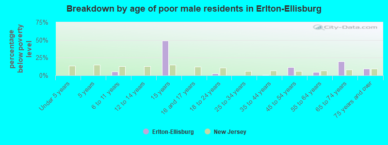 Breakdown by age of poor male residents in Erlton-Ellisburg