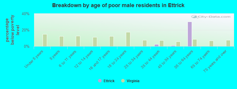 Breakdown by age of poor male residents in Ettrick