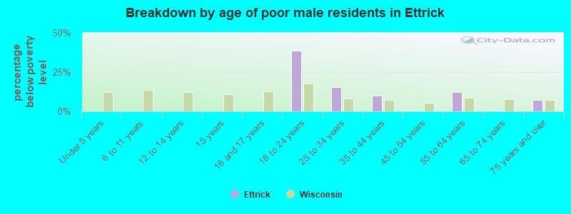 Breakdown by age of poor male residents in Ettrick